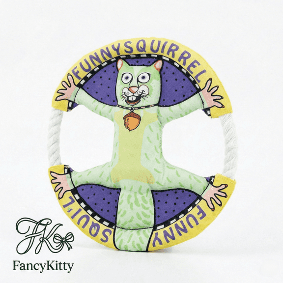 FancyKitty Tough Toys Chewable Rope and Frisbee Dog Toy with Squeaker for Bite-Resistant Green Animal Theme Round Large