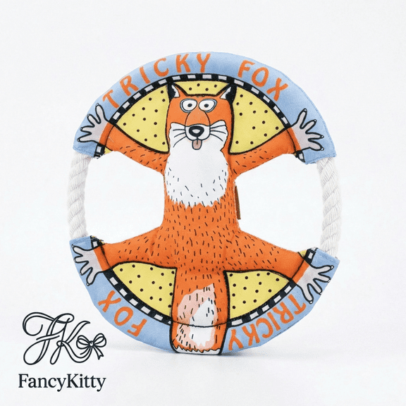 FancyKitty Tough Toys Chewable Rope & Frisbee Dog Toy for Bite-Resistant Red Fox Animal Print Large