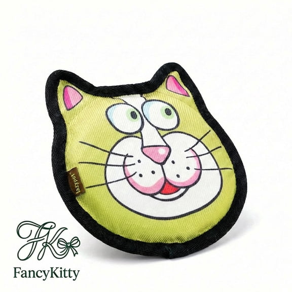 FancyKitty Active Chewable Flying Disc & Squeaky Dog Toy for Bite-Resistant Green Cat Head Shape Large