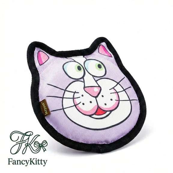 FancyKitty Squeaky Dog Frisbee - Soft Plush Flying Disc Toy (Funny Cat Face) - Interactive Fetch & Training for Medium/Large Dogs