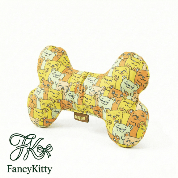 FancyKitty Squeaky Dog Bone Toy - Bite-Resistant Oxford Chew Toy for Medium & Large Dogs (Colorful Cartoon Print)