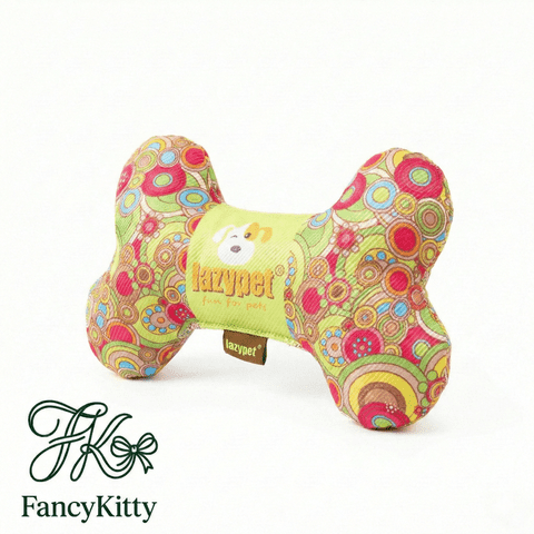 FancyKitty Squeaky Dog Bone Toy - Bite-Resistant Oxford Chew Toy for Medium & Large Dogs (Colorful Cartoon Print)