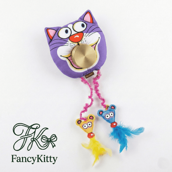 FancyKitty FancyKitty Interactive Adjustable Length Teaser Cat Toy with 1 x Hanging Cat Toy, Purple Cartoon Animal, Animal
