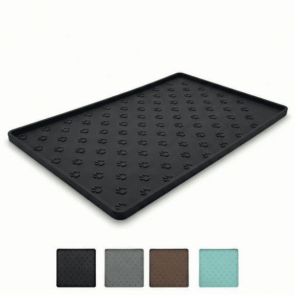 FancyKitty Home Series Waterproof Silicone Cat Placemat with Silicone Pet Feeding Mat, 19" x 12" , Black Paw Print Texture