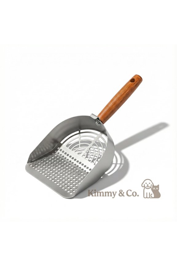 Pet Litter Management Non-Slip Stainless Steel Cat Litter Scoop, Silver Honeycomb