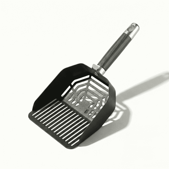 FancyKitty Heavy Duty Metal Cat Litter Scoop with Solid Wood Handle - [Wide Slots] for Pine Pellets, Tofu & Crystal - Non-Stick Deep Sifter