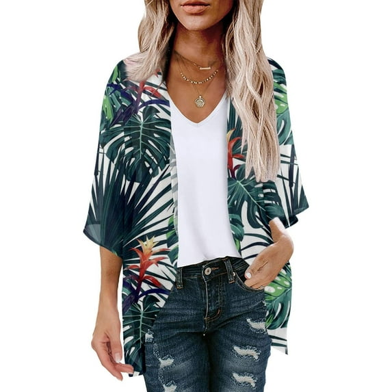 Kimono Cardigan Green,Kimono Cardigans for Women Summer Short Chiffon Floral Sun Cover Up Top Lightweight Boho Shawl Beach Open Front