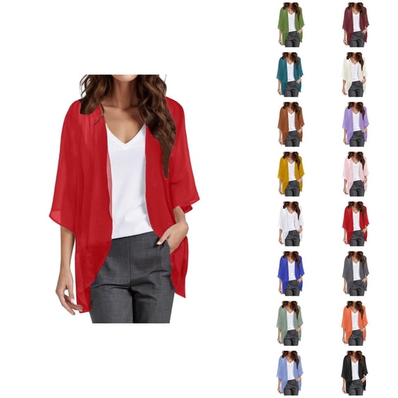 Kimono Cardigans for Women 3/4 Sleeve Lightweight Sheer Mesh Open Front Casual Beach Coverups Summer Tops