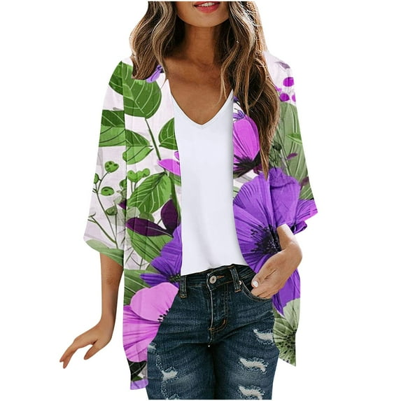 Kimono Cardigans for Women Plus Size Shrugs Lightweight Open Front Shrug Cardigan Floral Print Dressy Casual Boho Kimono Cardigan