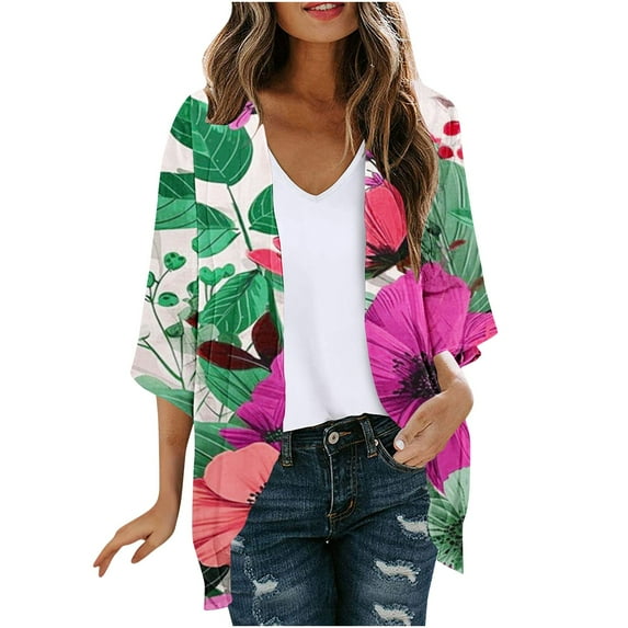 Kimono Cardigans for Women Plus Size Shrugs Lightweight Open Front Shrug Cardigan Floral Print Dressy Casual Boho Kimono Cardigan