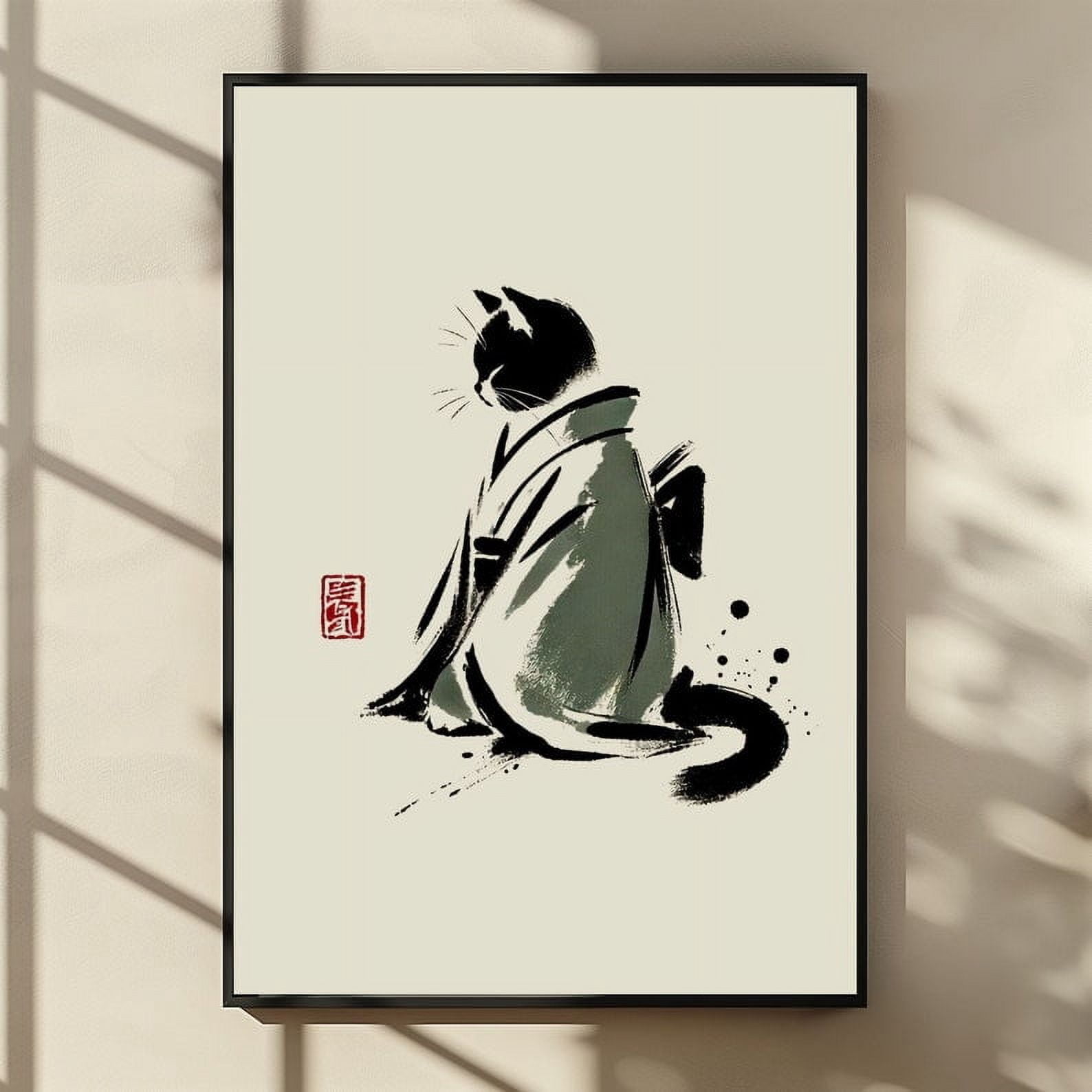 Kimono Cat Wall Art - Ukiyo-e Inspired Watercolor Digital Print ...