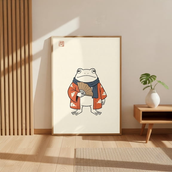 Kimono Frog Poster – Japanese Animal Art Funny Toad Illustration Traditional Costume Print 16x24 UNFRAMED