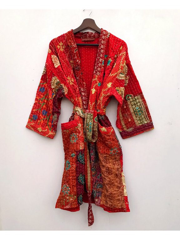 Kimono Jacket Boho Patchwork Embroidered Quilted Cotton Handmade Vintage Robe Coat, Gift For Her Jacket, Unique Patchwork Robe, Vintage Look Kimono