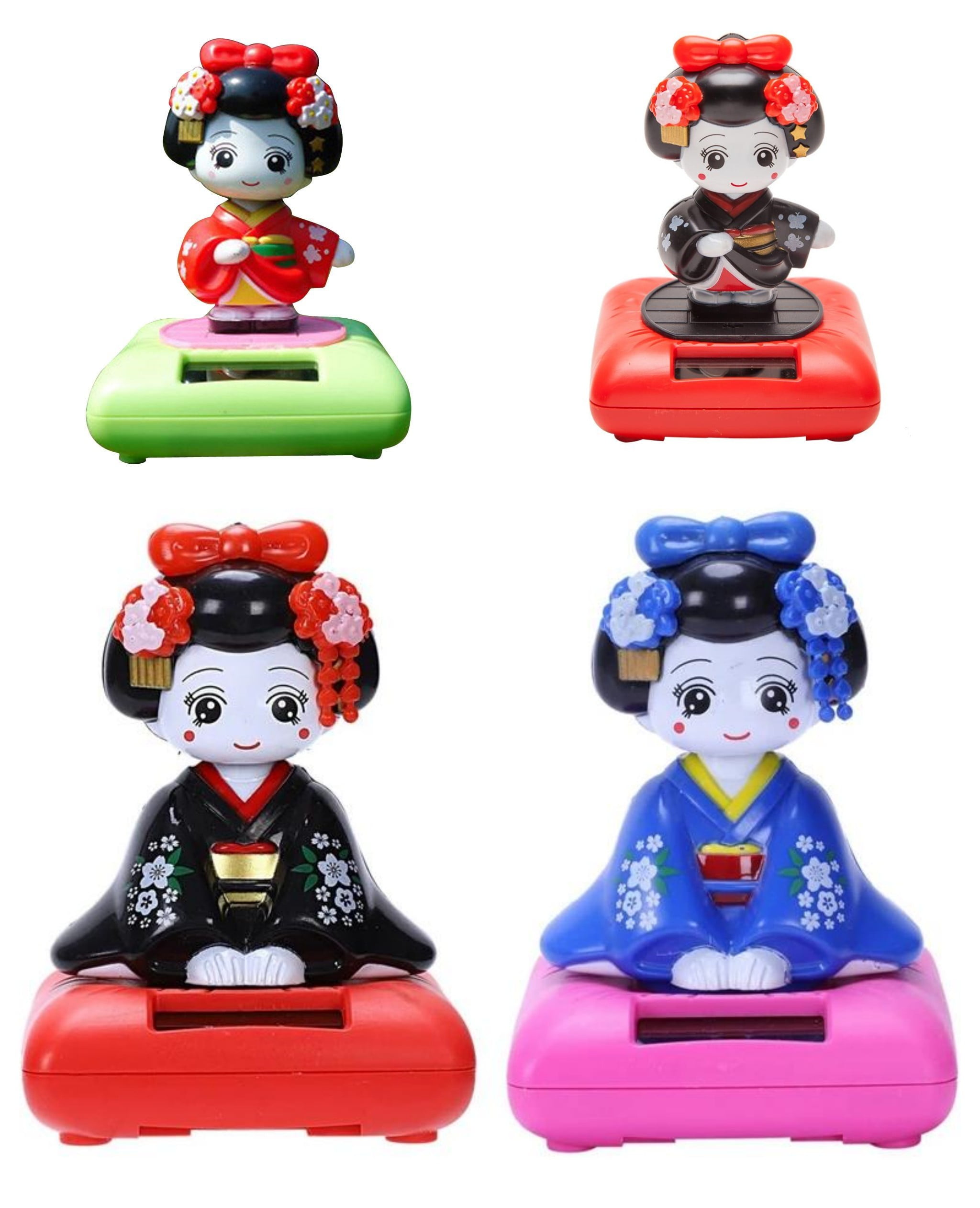 Kimono Maiko Geisha Solar Dancing Toys, Solar Bobblehead Toy Figurer Car  Office Desk Decoration Dancing Toy , 4 Pack