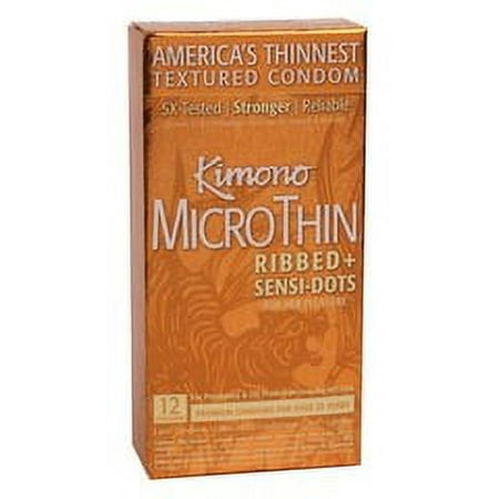 Kimono Micro Thin Ribbed Sensi Dots Lubricated Latex Condoms - 12 ct