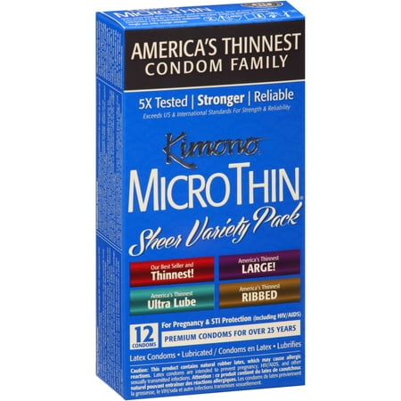 Kimono Micro Thin Variety Pack Assorted Lubricated Latex Condoms - 12 ct