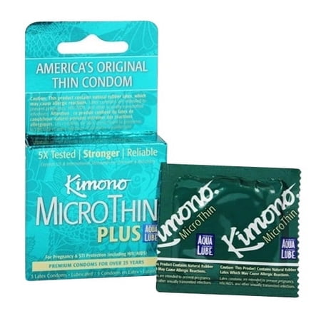 Kimono MicroThin Plus Ultra Lubricated Latex with Aqua Lube Condoms, 3 Ea, 6 Pack