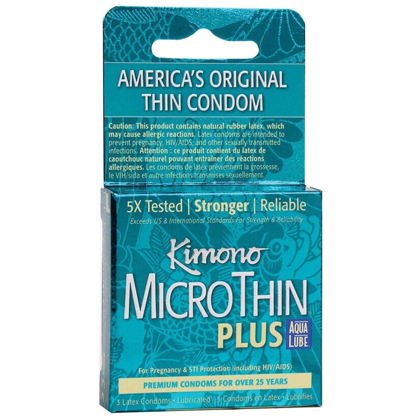 Kimono Microthin Lubricated Latex Condoms, Original, Large, Aqua, Ribbed - Choose Type