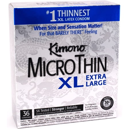 Kimono Microthin XL + Brass Lunamax Pocket Case, Extra Large Lubricated Latex Condoms-36 Count (Retail Box)