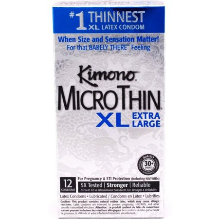 Kimono Microthin XL Condoms + Silver Lunamax Pocket Case, Extra Large Lubricated Latex Condoms-12 Count (Retail Box)