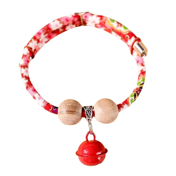 Kimono Pattern Fabric Pet Collar Cedar Bead Adjustable Anti Insect Necklace for Dogs Cats Indoor Outdoor