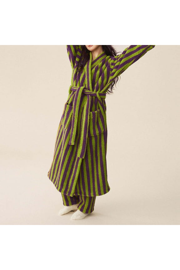 Kimono Robe Bath Robes for Women Lace Up Winter Thickened Insulation Bathrobe Fleece Robe Purple M