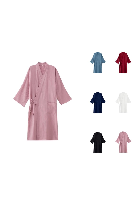Kimono Robe for Men Cotton Yukata Spa Sauna Bathrobe with Pocket Shower Robe Sleepwear