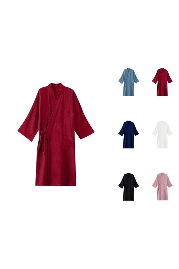 Kimono Robe for Men Cotton Yukata Spa Sauna Bathrobe with Pocket Shower Robe Sleepwear