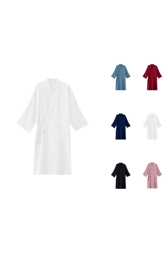 Kimono Robe for Men Cotton Yukata Spa Sauna Bathrobe with Pocket Shower Robe Sleepwear