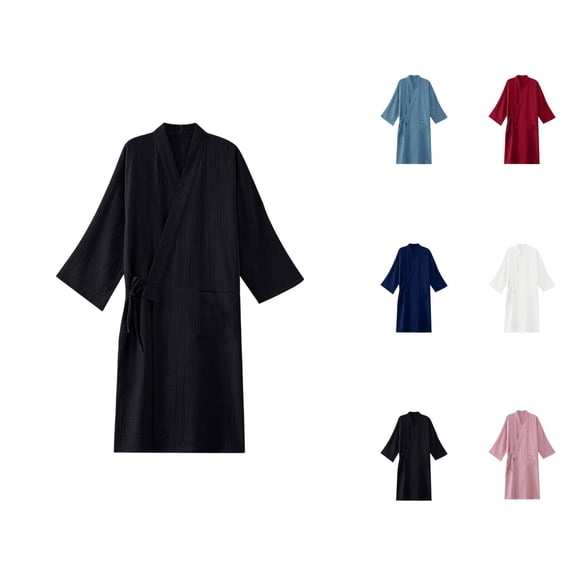 Kimono Robe for Men Cotton Yukata Spa Sauna Bathrobe with Pocket Shower Robe Sleepwear