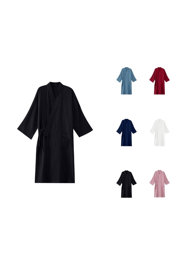 Kimono Robe for Men Cotton Yukata Spa Sauna Bathrobe with Pocket Shower Robe Sleepwear