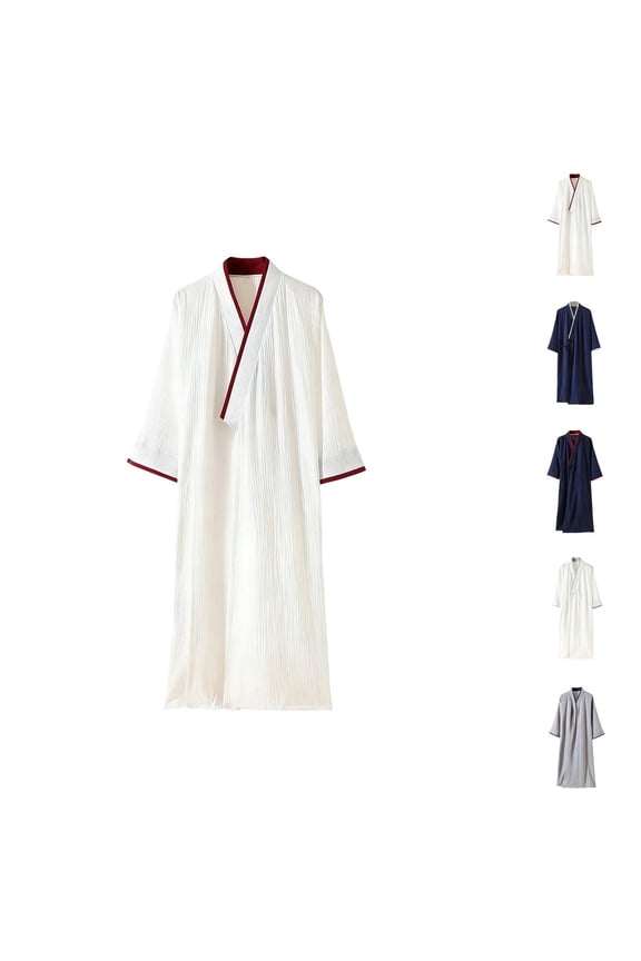 Kimono Robe for Men Lightweight Cotton Yukata Spa Sauna Bathrobe Shower Robe Loungewear