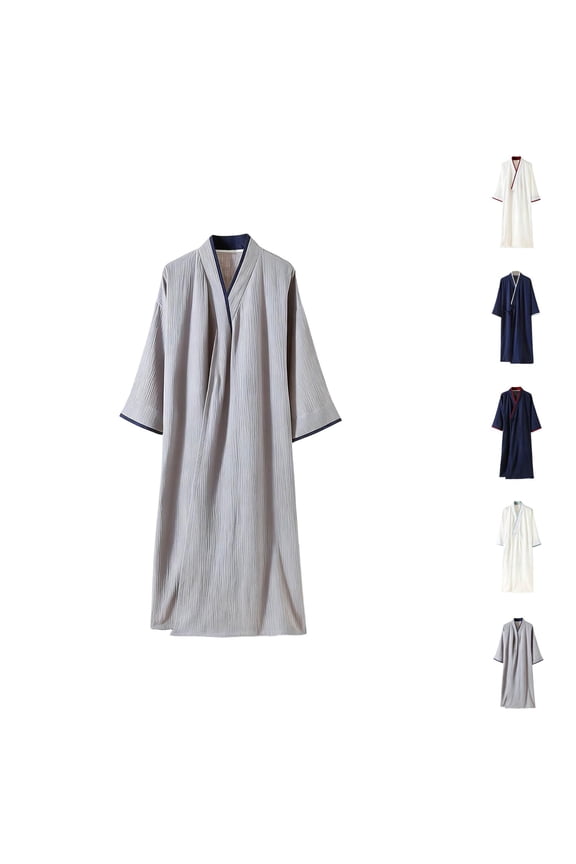 Kimono Robe for Men Lightweight Cotton Yukata Spa Sauna Bathrobe Shower Robe Loungewear