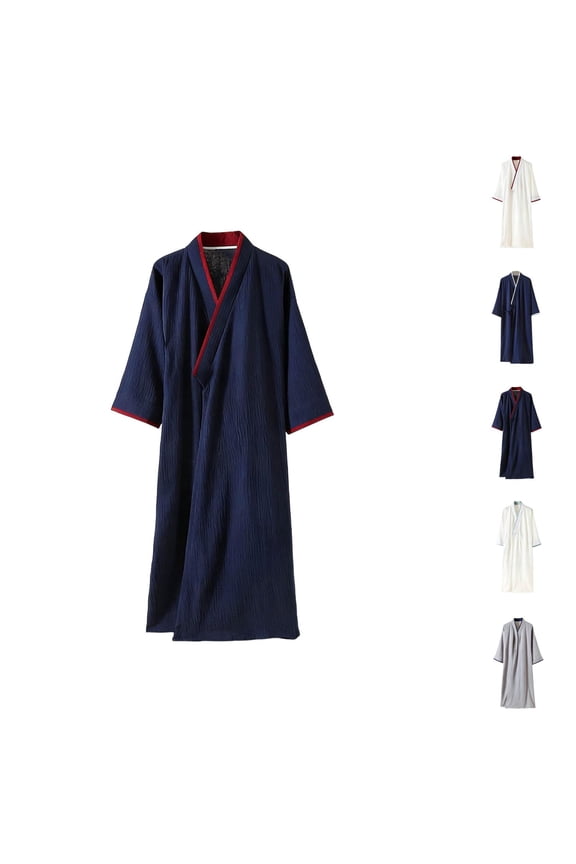 Kimono Robe for Men Lightweight Cotton Yukata Spa Sauna Bathrobe Shower Robe Loungewear