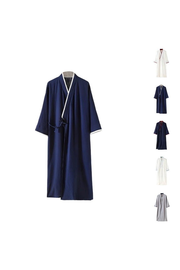 Kimono Robe for Men Lightweight Cotton Yukata Spa Sauna Bathrobe Shower Robe Loungewear