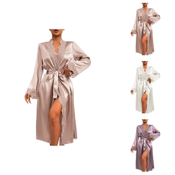 Kimono Robe for Women Satin Long Sleeve Lace Flowy Bride Bridesmaid Wedding Party Robe Bathrobe Sleepwear