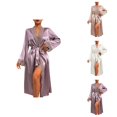 thumbnail image 1 of Kimono Robe for Women Satin Long Sleeve Lace Flowy Bride Bridesmaid Wedding Party Robe Bathrobe Sleepwear, 1 of 5