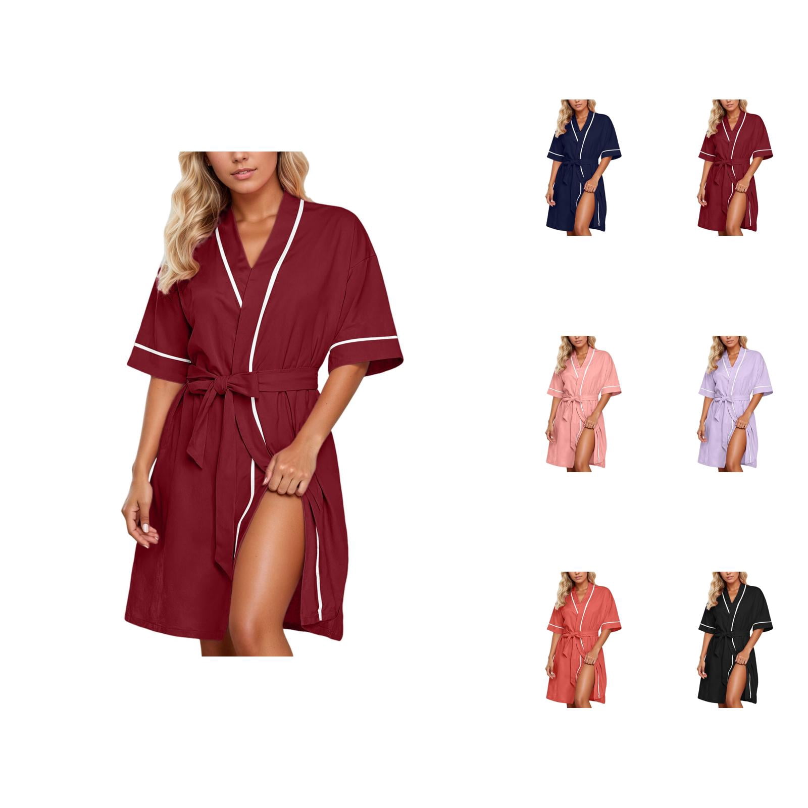 Soft Short Robe Kimono Robe for Women Summer Lightweight Short Robes Soft Spa Bathrobe ...