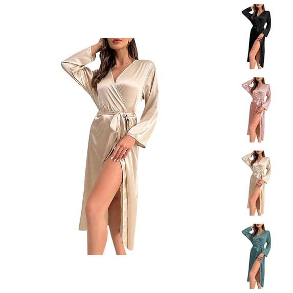 Kimono Robe for Women Summer Lightweight Silky Long Sleeve Long Bathrobe Shower Robe Sleepwear