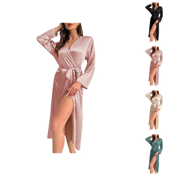 Kimono Robe for Women Summer Lightweight Silky Long Sleeve Long Bathrobe Shower Robe Sleepwear