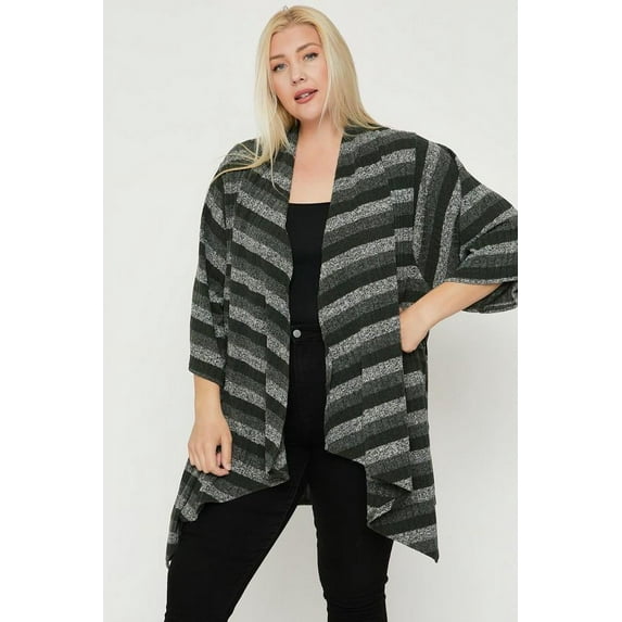 Kimono Style Striped Cardigan 3XL