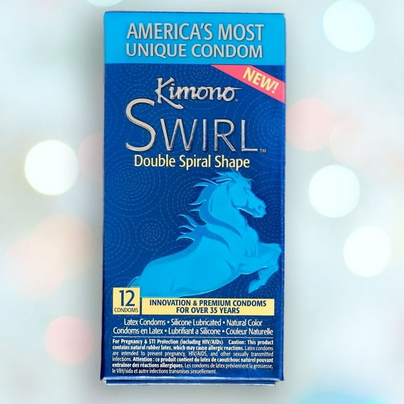Kimono Swirl Double-Spiral Shape Lubricated Latex Condoms, 12 Pack