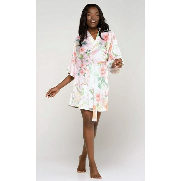 Kimono robes for Women Satin Silk lingerie robe, Short V-Neck For Female Sleepwear Loungewear bridal party bridesmaid wedding - Leopard - XX-Large