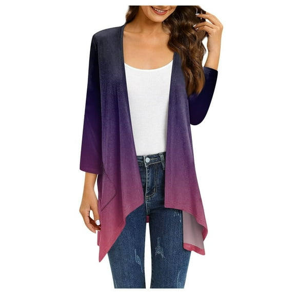 Kimonos Cardigan for Women's Plus Size Casual Gradient Printed Long Sleeved Irregular Hem Pleated Cardigan (suitable For Summer And Autumn) Cardigan Beach Up to 65% off