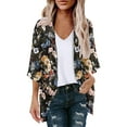 thumbnail image 1 of Kimonos Cardigan for Women's Plus Size Casual Floral Print Puff Sleeve Cardigan Loose Chiffon Cover Up Blouse Trendy Tops Beach Up to 65% off, 1 of 3