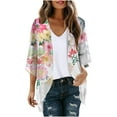 thumbnail image 1 of Kimonos Cardigan for Women's Plus Size Casual Floral Print Puff Sleeve Kimono Cardigan Loose Chiffon Cover Up Blouse Tops Beach Up to 65% off, 1 of 4