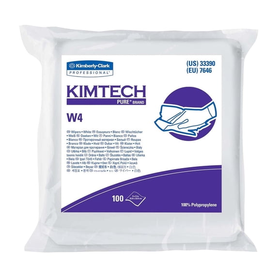 Kimtech Pure Disposable Cleanroom Wipes, Anti-Static and Lint-Free, 9 in x 9 in, 100 Count, 1 Pack