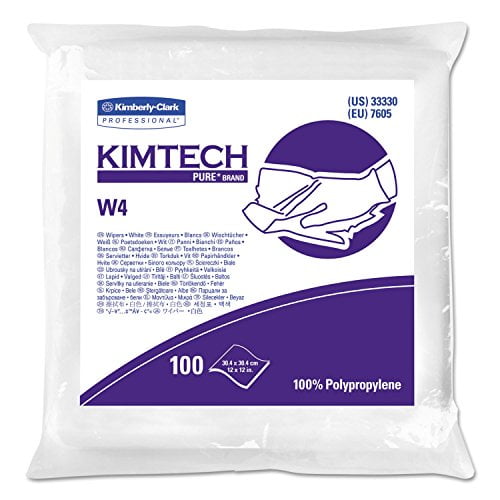 Kimtech W4 Critical Task Wipers, Flat Double Bag, 12x12, White, 100/Pack, 5 Packs/Carton -KCC33330