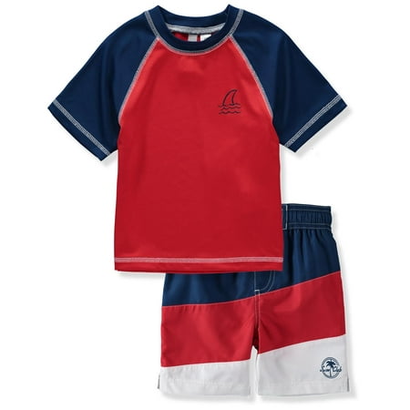 Kimu Surf Boys' Rash Guard Set - UPF 50+ Short Sleeve Swim Shirt and Swim Trunks (12 Months-12)