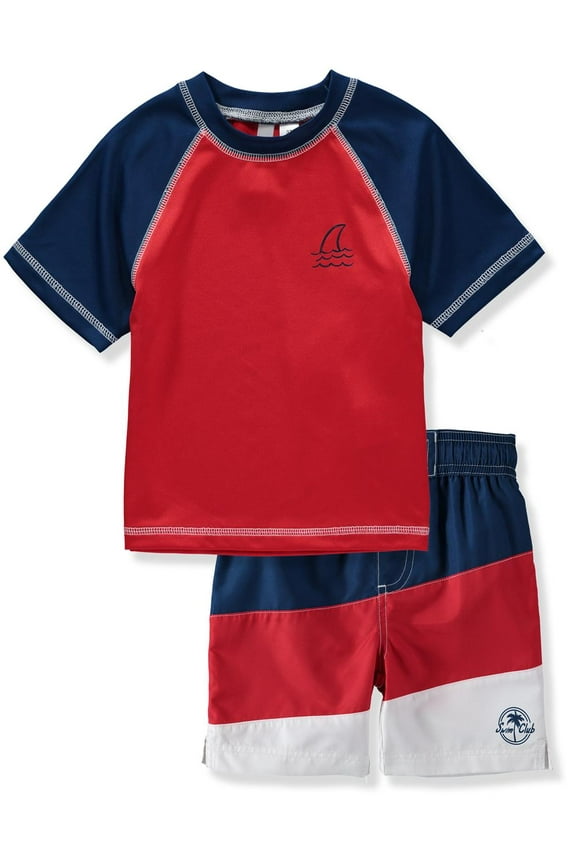 Boys' Rash Guard Set - UPF 50+ Short Sleeve Swim Shirt and Swim Trunks (12 Months-12)